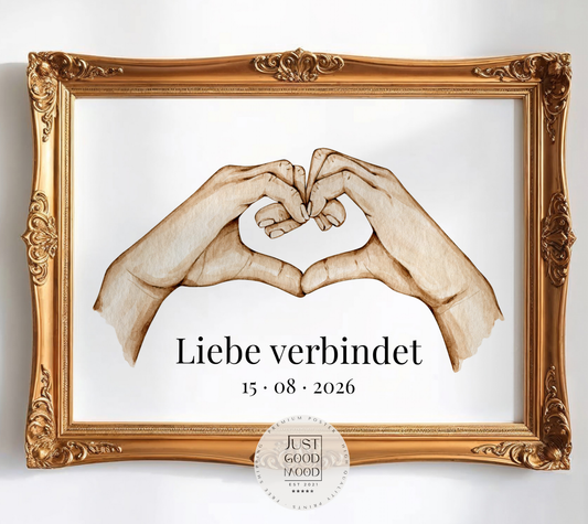 Hände Herz Liebe Poster · Geschenkidee · Personalisierte Namen Datum Hochzeit Verlobung · Minimalistisches Wandbild · Print ohne Rahmen