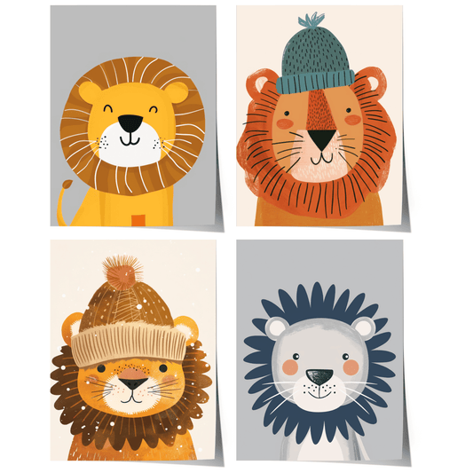 Löwen Poster Kinderzimmer · Geschenkidee für Kinder · Kinderzimmer Deko · Winter Herbst Löwe Mütze · Deko Print ohne Rahmen - justgoodmood