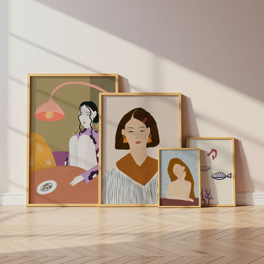 Feminine Porträt Poster · Geschenkidee · Feminine Figuren Körperkunst Maritime Illustrationen · Dekoprint ohne Rahmen