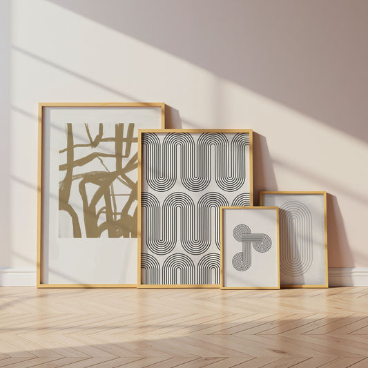 Geometrische Linien Poster · Geschenkidee · Abstrakte minimalistische Bögen in Schwarz, Beige und Grau · Dekoprint ohne Rahmen