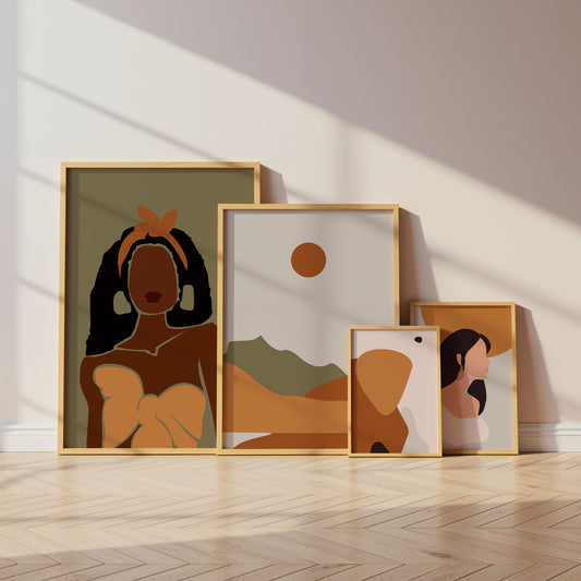 Boho Frauen Poster · Geschenkidee · Terrakotta, Minimalistische Figuren und Abstrakte Formen · Dekoprint ohne Rahmen