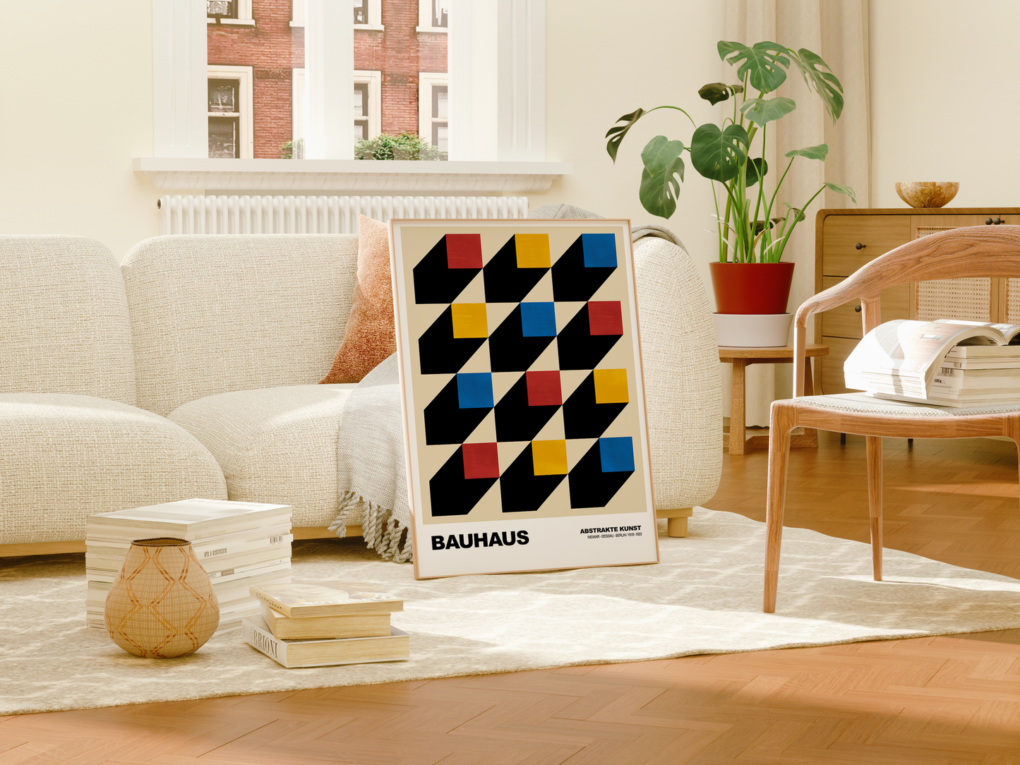 Poster Bauhaus Muster · Geometrisches Design mit Schatten · Modern Art in Primärfarben Rot Gelb Blau · Deko Print ohne Rahmen