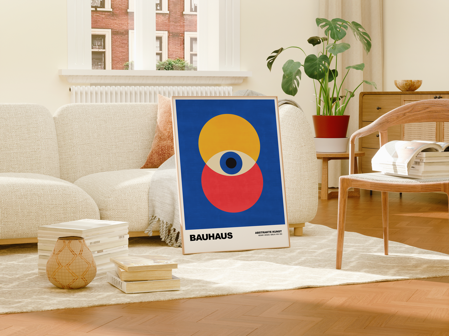 Poster Bauhaus Geometrische Formen · Abstraktes Auge in Primärfarben Blau Rot Gelb · Modernes Design Print ohne Rahmen