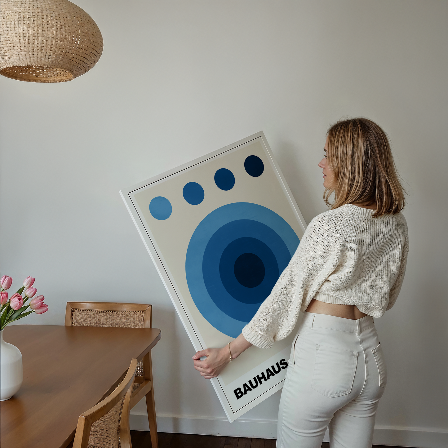 Poster Bauhaus Abstrakte Kunst · Blauer Kreis in modernem Design · Geometrisches Wandbild im Retro-Stil · Deko Print ohne Rahmen