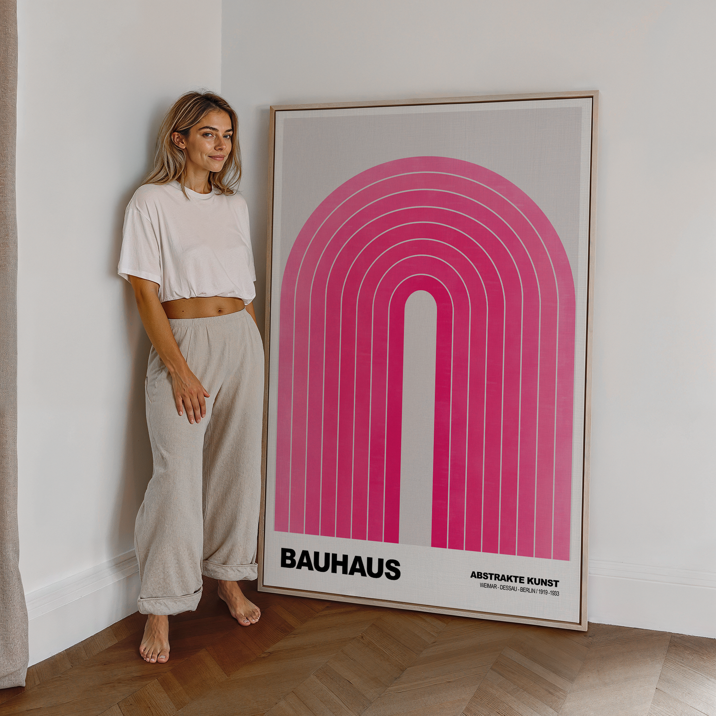 Poster Bauhaus Abstrakte Kunst · Pinke Retro Bogen Grafik im minimalistischen Stil · Geometrisches Wandbild · Deko Print ohne Rahmen