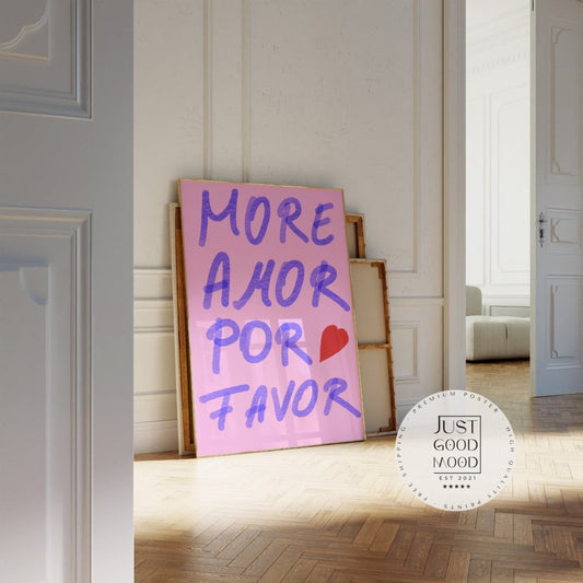 Pink Wandkunst Handschrift Poster · Geschenkidee · More Amor Por Favor · moderne elektrisch · Wandkunst · Wand Deko · Deko Print ohne Rahmen - justgoodmood