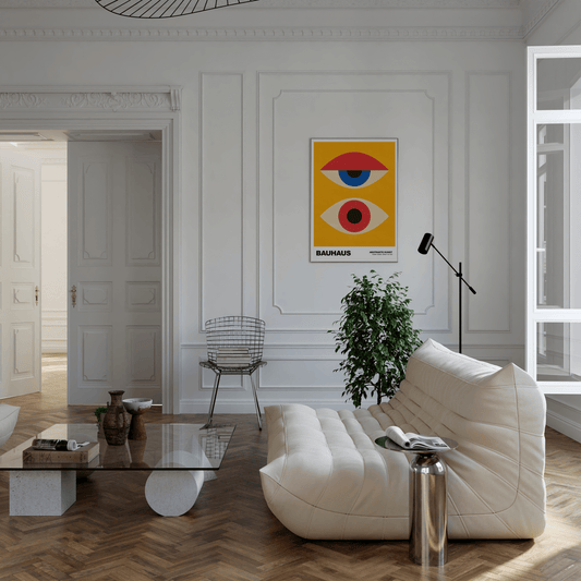 Poster Bauhaus Abstrakte Augen Kunst · Geometrisches Design in Gelb, Rot, Blau · Retro Mid Century Stil · Deko Print ohne Rahmen - justgoodmood