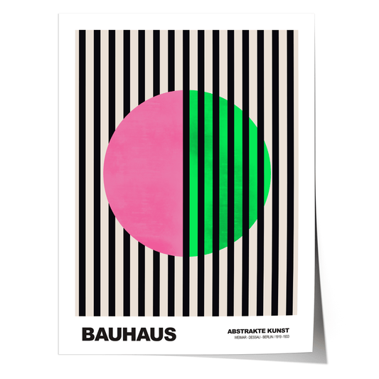 Poster Bauhaus Abstrakte Kunst · Pink Grüner Kreis mit schwarzen Streifen · Modernes Geometrisches Design · Deko Print ohne Rahmen - justgoodmood