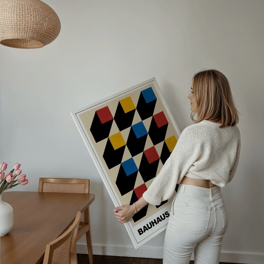 Poster Bauhaus Muster · Geometrisches Design mit Schatten · Modern Art in Primärfarben Rot Gelb Blau · Deko Print ohne Rahmen - justgoodmood