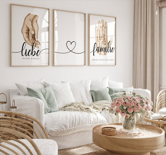 Poster Familie Personalisiert mit Händen I Familiengeschenk I Wohnzimmer & Schlafzimmer Bilder I Wand Deko I Kunstdruck I ohne Rahmen - justgoodmood