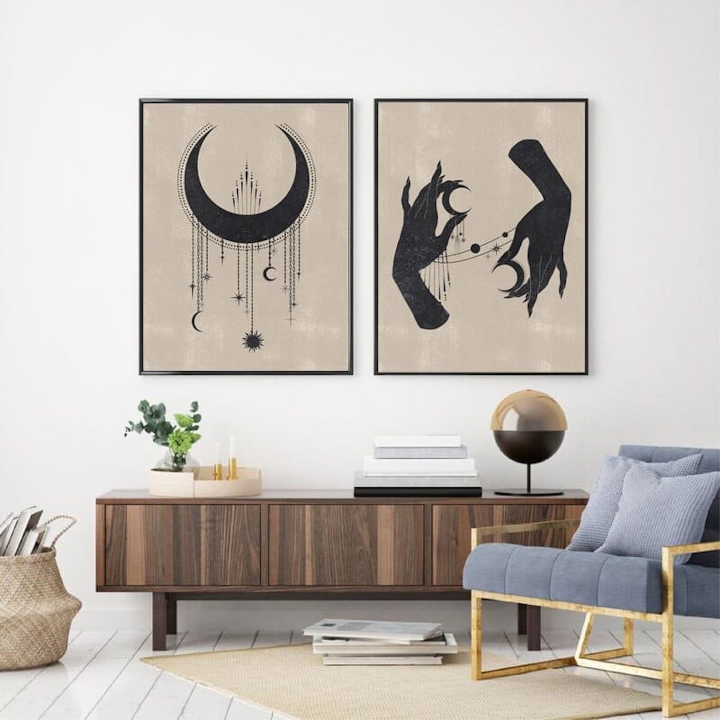 Poster Mond Sterne Gold Schwarz als Deko Print Ohne Rahmen