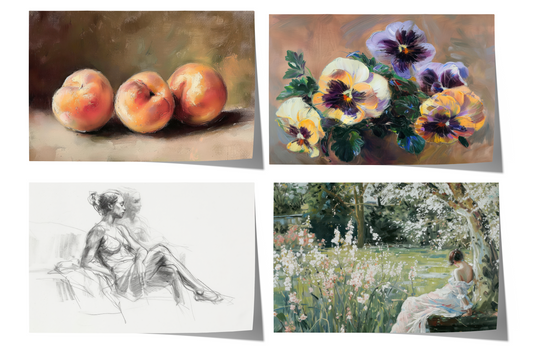 Moderne Vintage Kunst Poster · Geschenkidee · Stillleben Blumen Figuren Impressionistische Wandkunst · Dekoprint ohne Rahmen