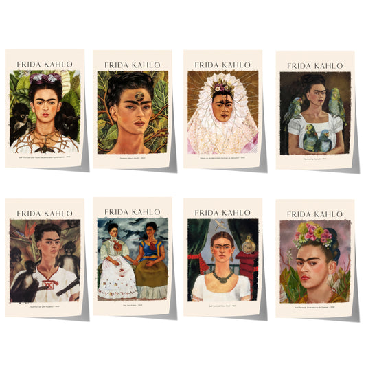 Frida Kahlo Kunst Poster · Geschenkidee · Selbstporträts Papageien Affen Mexikanische Ikonen · Dekoprint ohne Rahmen
