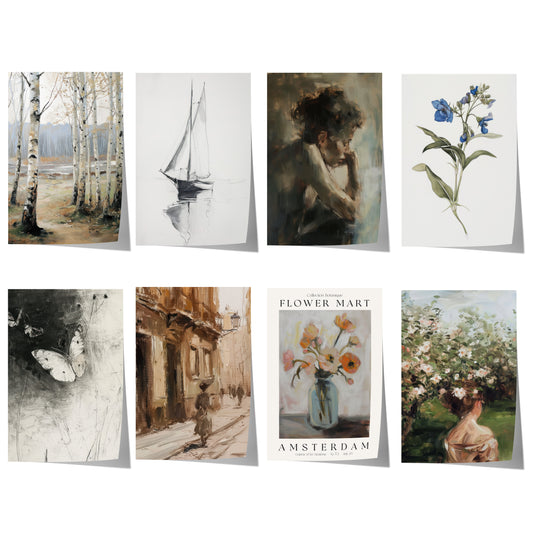 Moderne Vintage Kunst Poster · Geschenkidee · Wald Blumen Figuren Klassische Wandkunst · Dekoprint ohne Rahmen