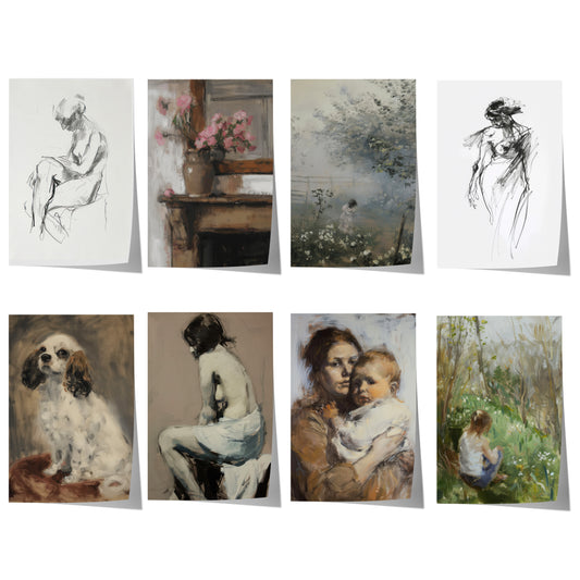 Moderne Vintage Kunst Poster · Geschenkidee · Figuren Blumen Familie Klassische Wandkunst · Dekoprint ohne Rahmen