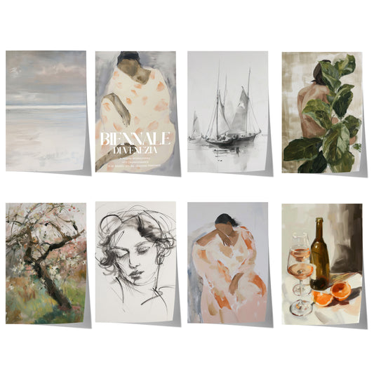 Moderne Vintage Kunst Poster · Geschenkidee · Frauen Küste Segelboote Botanische Wandkunst · Dekoprint ohne Rahmen