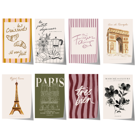 Paris Poster · Geschenkidee · Französische Typografie Wahrzeichen Café Illustration · Dekoprint ohne Rahmen