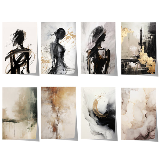 Abstrakte Poster · Geschenkidee · Elegante Silhouetten Minimalistische Formen Neutrale Farben Goldene Akzente · Dekoprint ohne Rahmen