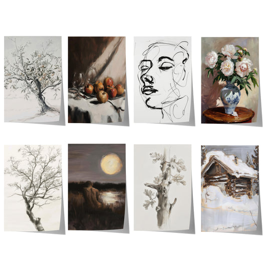 Moderne Vintage Kunst Poster · Geschenkidee · Blumen Stillleben Winterlandschaft Klassische Wandkunst · Dekoprint ohne Rahmen