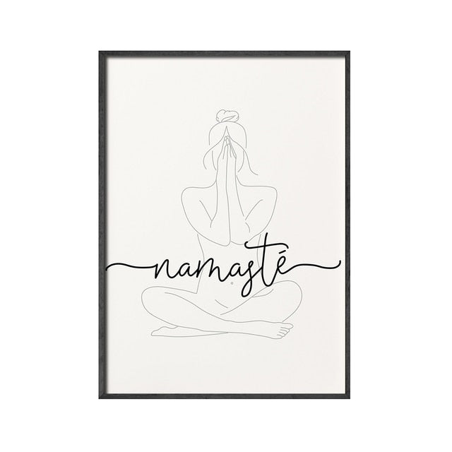 Elegantes Poster "Namaste Yoga Manifestierung" von justgoodmood mit einer minimalistischen Meditationsillustration und dem Wort "Namaste", perfekt zur Bereicherung Ihrer Wanddekoration.