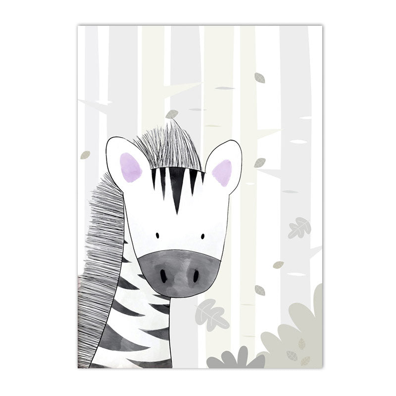 Niedliches Zebra-Poster von justgoodmood, ideal als kreative Wanddekoration für jedes Kinderzimmer. Teil der Tiere Bilder Kollektion für kleine Entdecker.