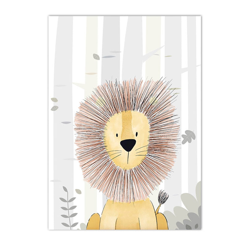 Einzelnes Tierposter von justgoodmood mit einem süßen Löwen - ideal für die Gestaltung eines Kinderzimmers.