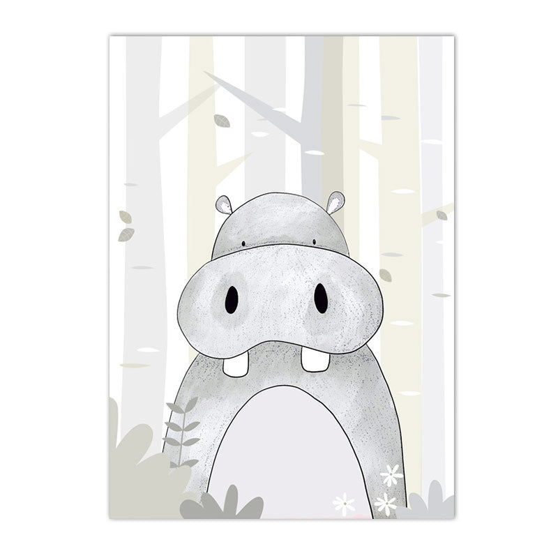 Niedliches Nilpferd-Poster von justgoodmood als fröhliche Wanddekoration für Kinderzimmer. Teil der Tierbilder Kollektion für mehr Fantasie.