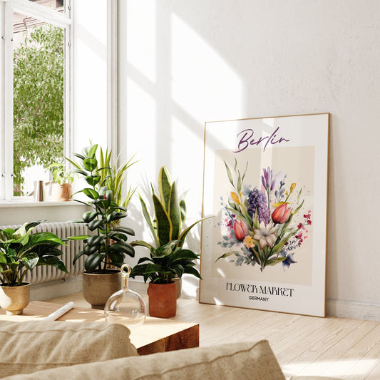 Berlin Flower Market Germany Design Poster I Geschenkidee I Wanddeko Wohnzimmer Küche I Skandinavisches Design I Deko Print ohne Rahmen - justgoodmood