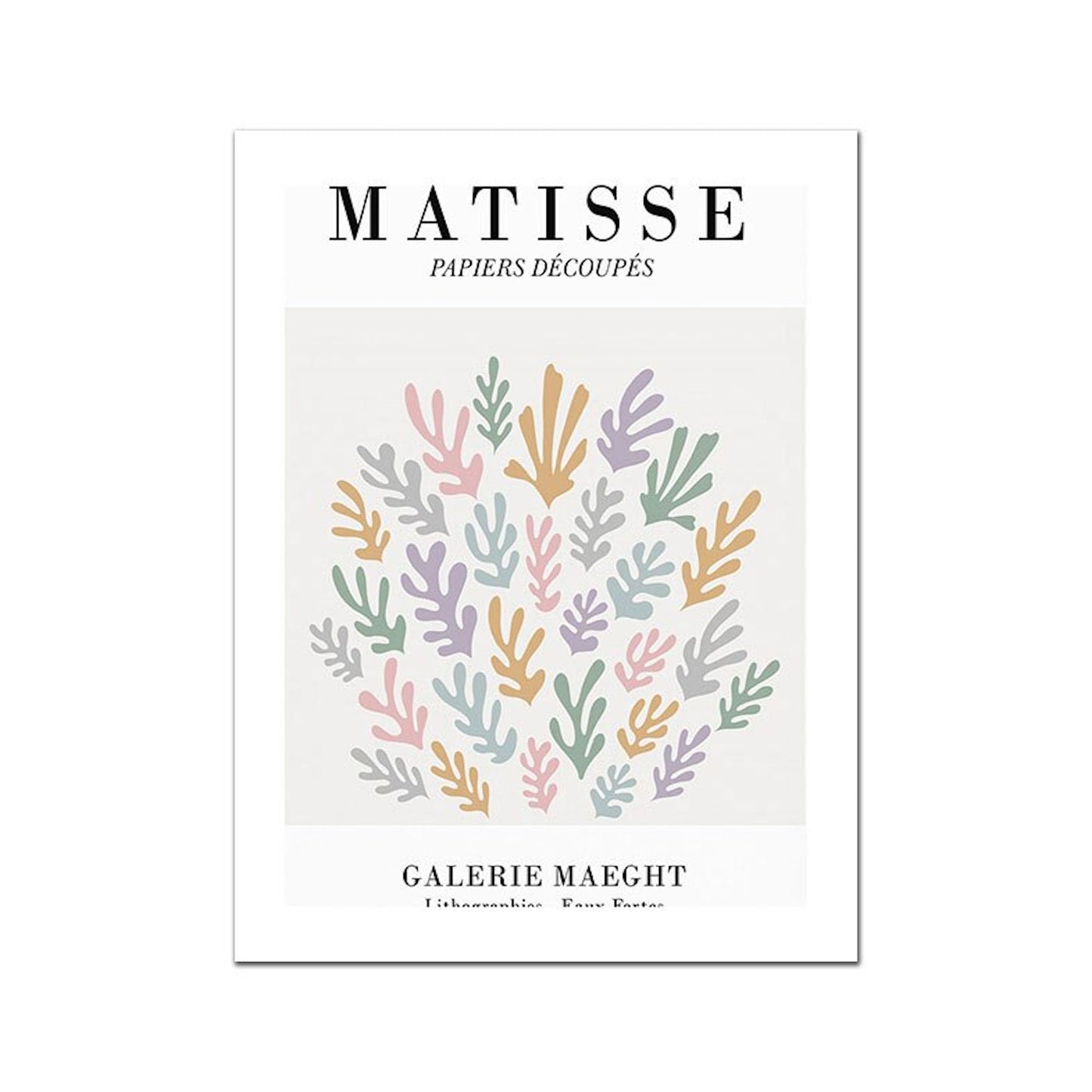 Buntes Matisse-Poster mit künstlerischen Schnitten und floralen Elementen, ideal für stilvolle Wohnräume, Deko Print von justgoodmood.
