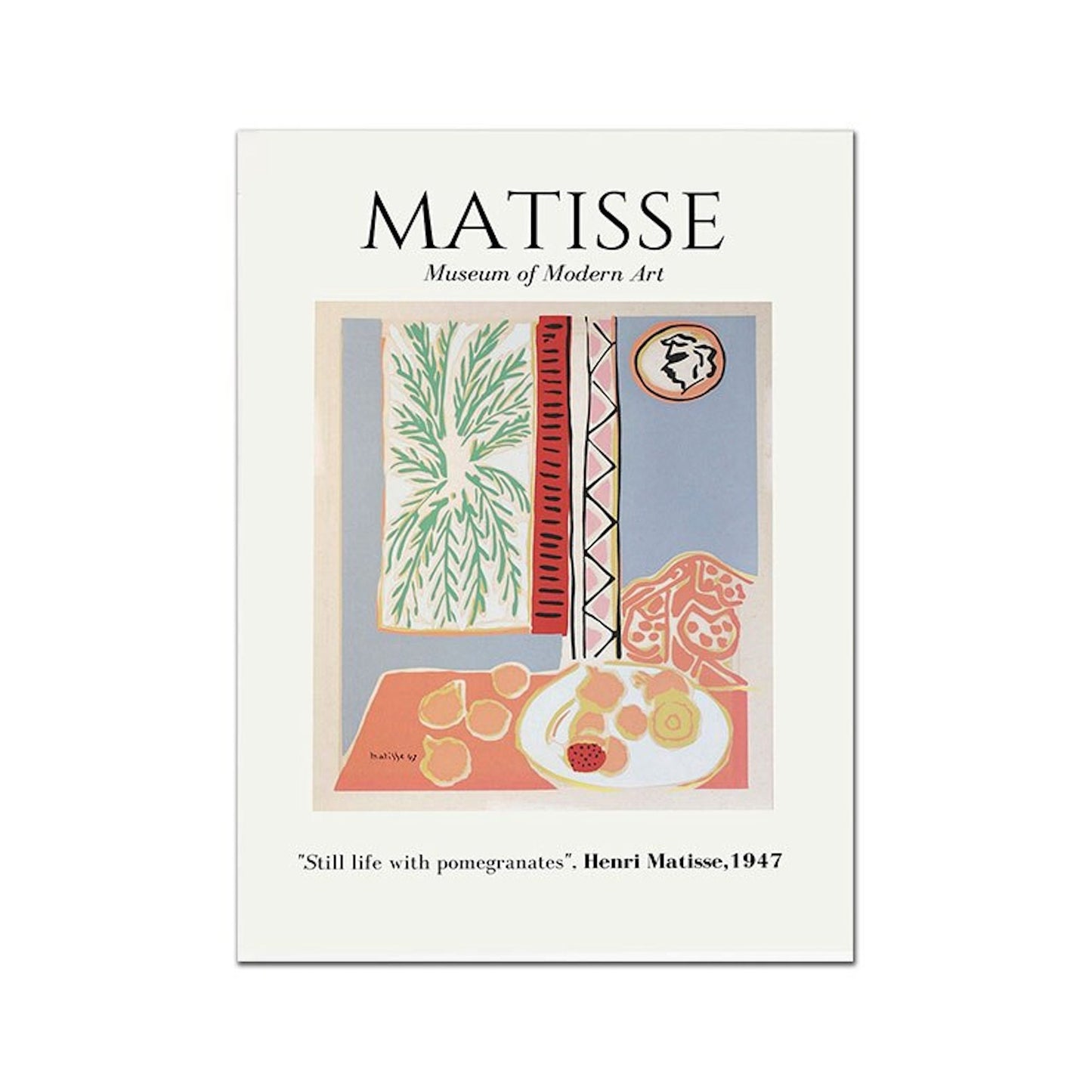 Farbenfrohes Poster Matisse Stillleben mit Granatäpfeln von justgoodmood, perfektes Deko-Print für Ihre Wände, das künstlerische Akzente in jedem Raum setzt.