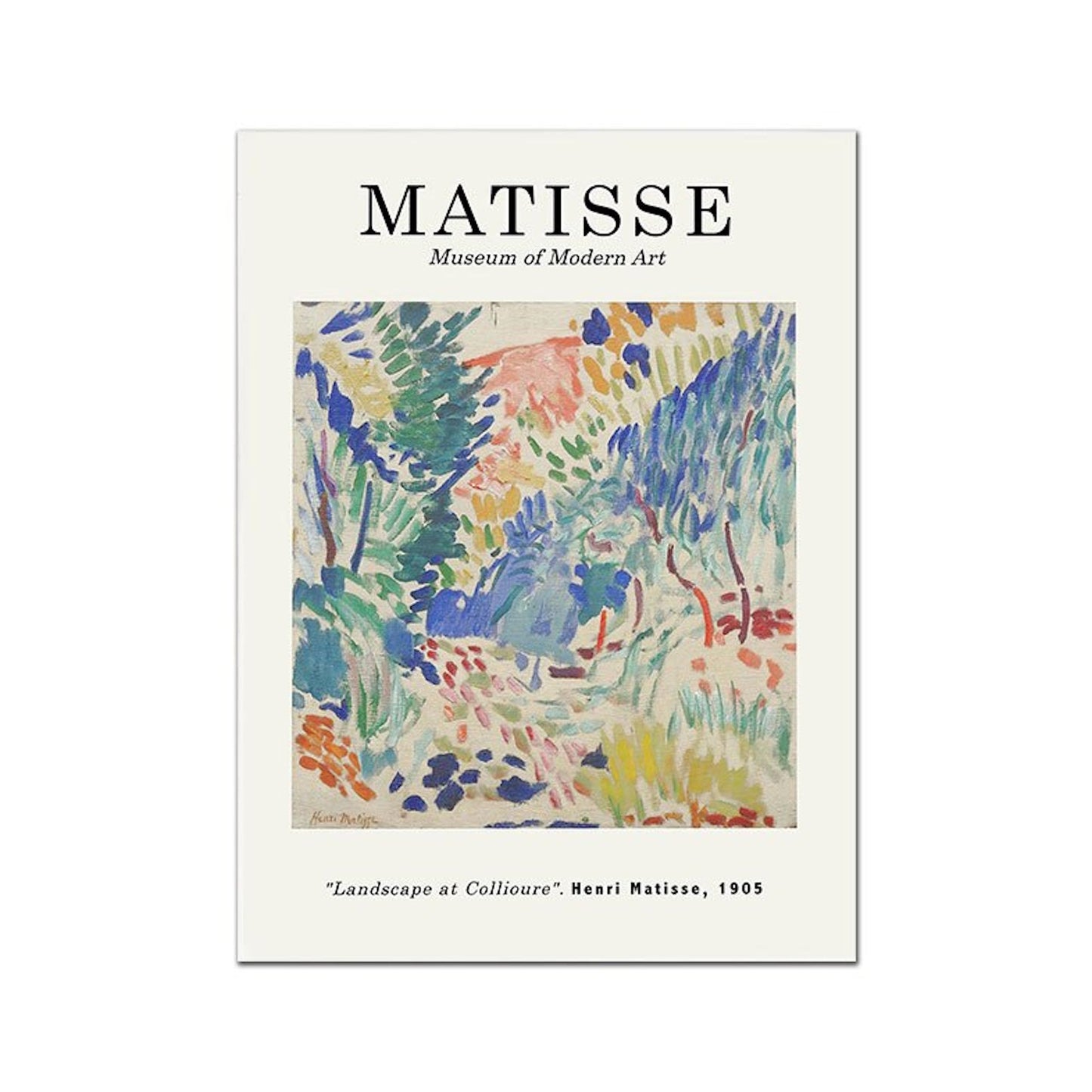 Gerahmtes Poster Matisse Landschaft bei Collioure von justgoodmood, ein bezauberndes Kunstwerk, das mit seinen strahlenden Farben und Naturmotiven jede Wand verschönert.