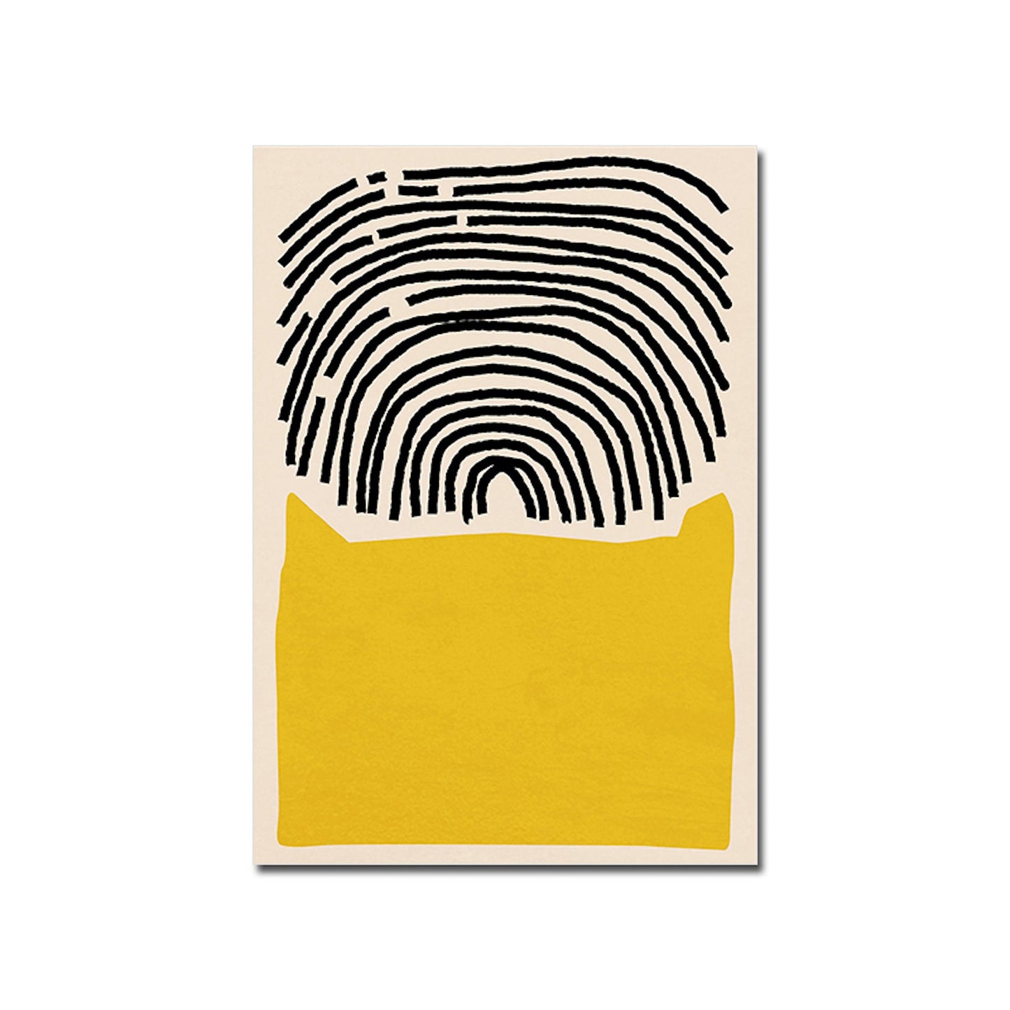 Abstraktes Poster mit einer Kombination aus schwarz-weißen Linien und Gelb, ideal für künstlerische Wohnraum-Deko. Hochwertige Kunstwerke von justgoodmood.
