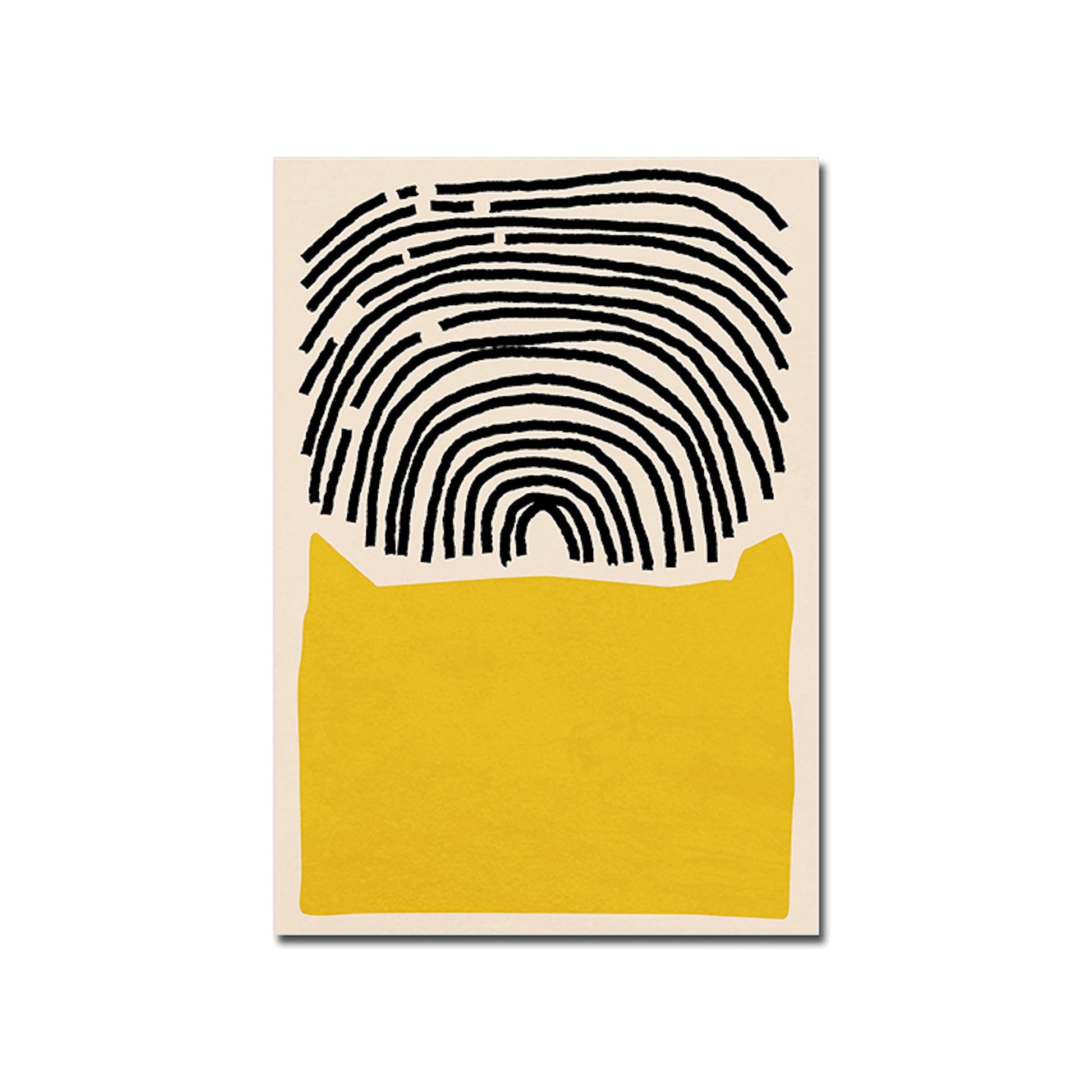 Abstraktes Poster mit einer Kombination aus schwarz-weißen Linien und Gelb, ideal für künstlerische Wohnraum-Deko. Hochwertige Kunstwerke von justgoodmood.