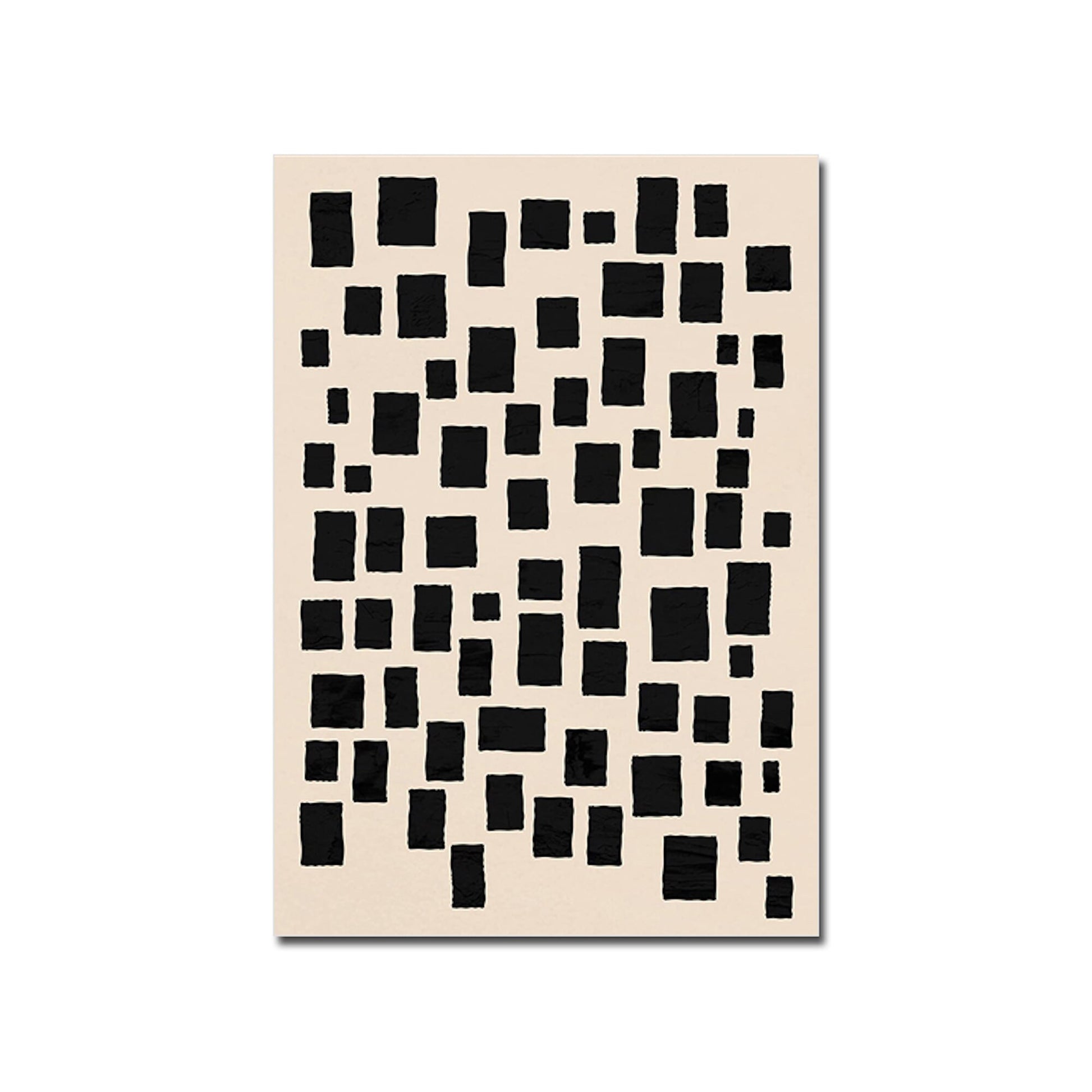Modernes Poster mit variierenden schwarzen Rechtecken auf hellbeigem Hintergrund. Fügen Sie Ihrem Raum Farbe hinzu mit Kunst von justgoodmood.