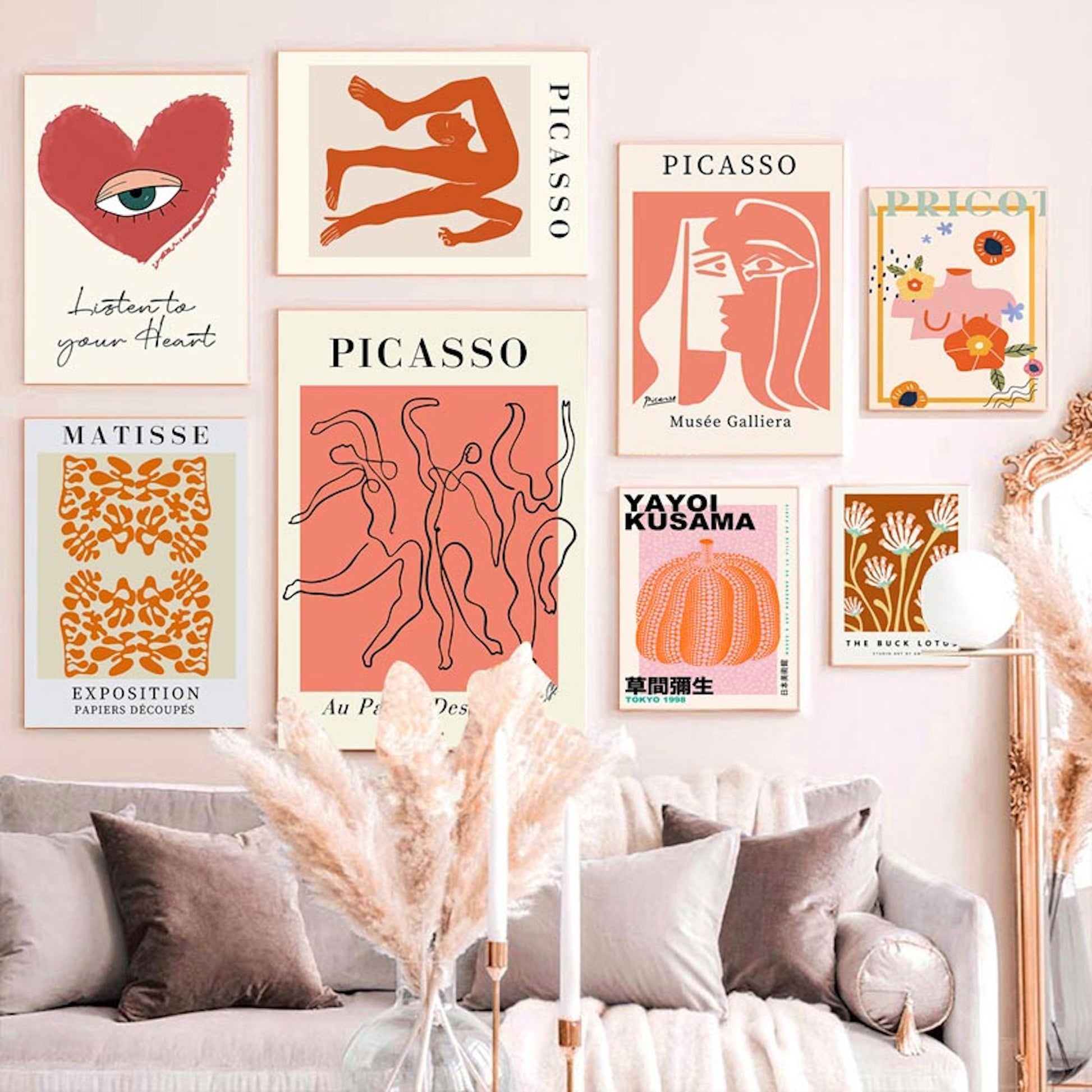 Bunte Wandkunst mit Picasso und Matisse, ein fröhliches Poster Set von Justgoodmood, ideal für Wohnzimmer oder Schlafzimmer.