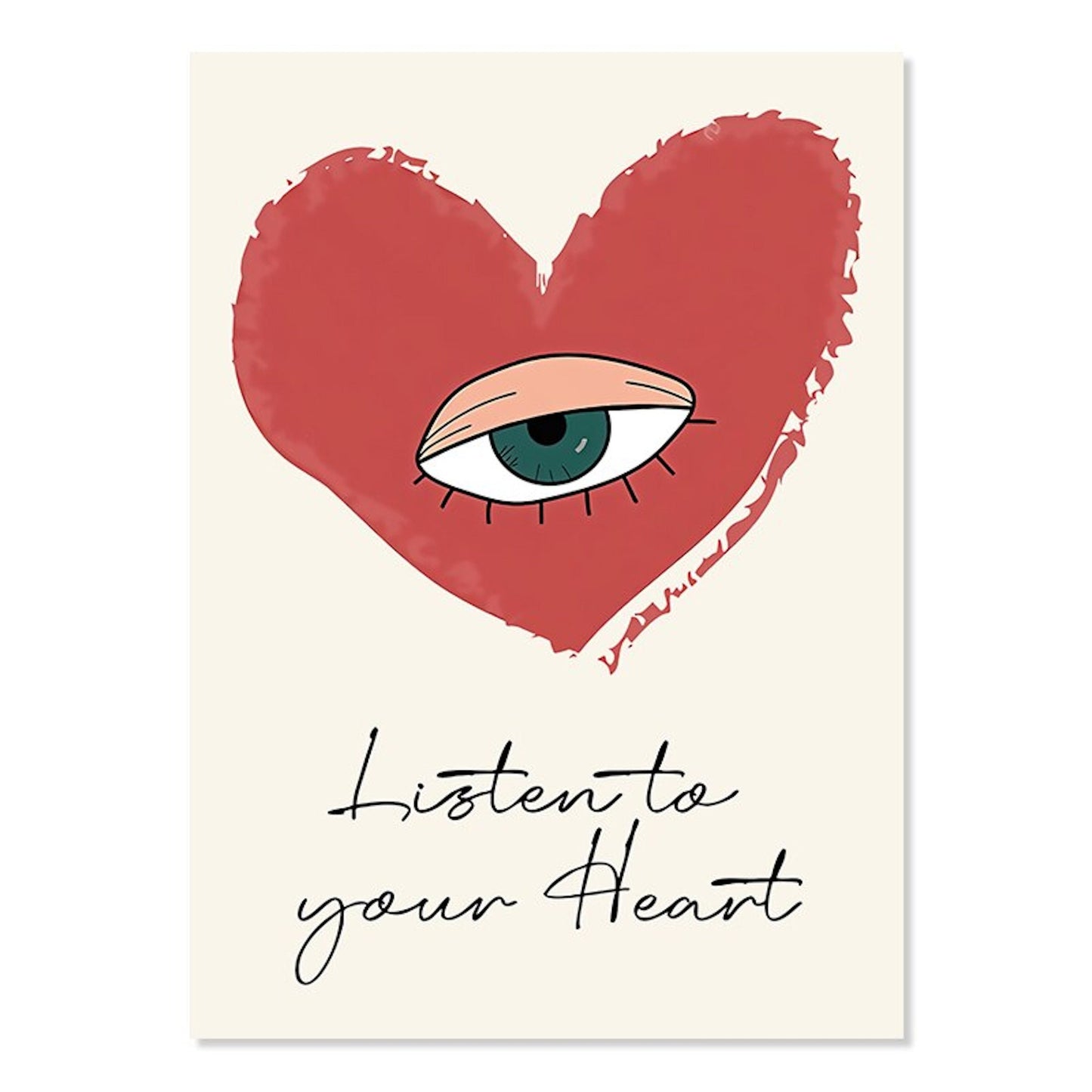 Ansprechendes Herz mit Auge Motiv, das zum Nachdenken anregt, Teil des künstlerischen Poster Sets von Justgoodmood.