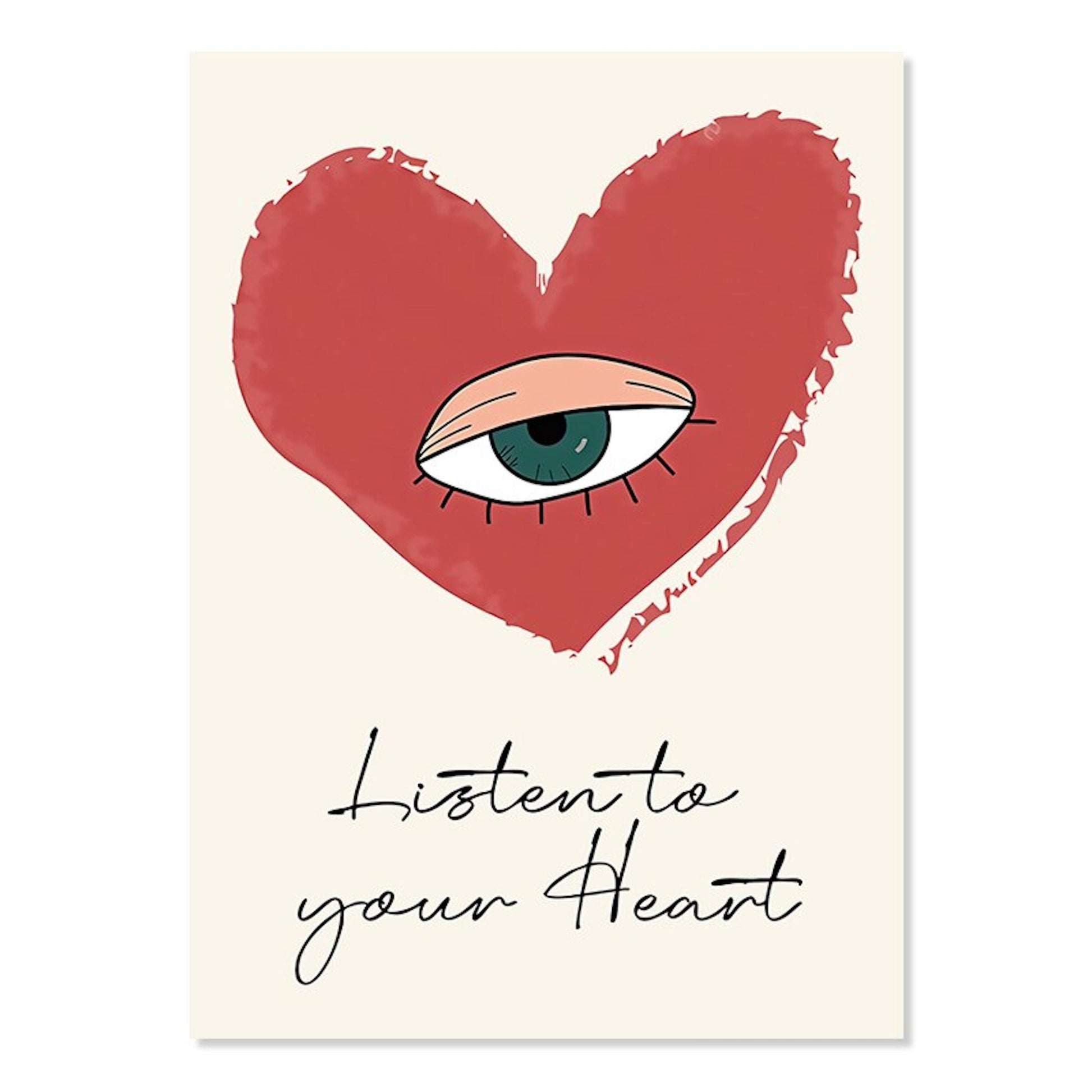 Ansprechendes Herz mit Auge Motiv, das zum Nachdenken anregt, Teil des künstlerischen Poster Sets von Justgoodmood.