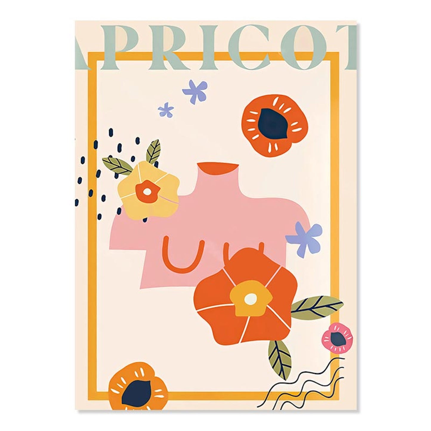 Verspieltes Poster "Apricot" von justgoodmood, das eine kreative Komposition aus bunten Blumen und Formen präsentiert - ideal für eine fröhliche Wandgestaltung.