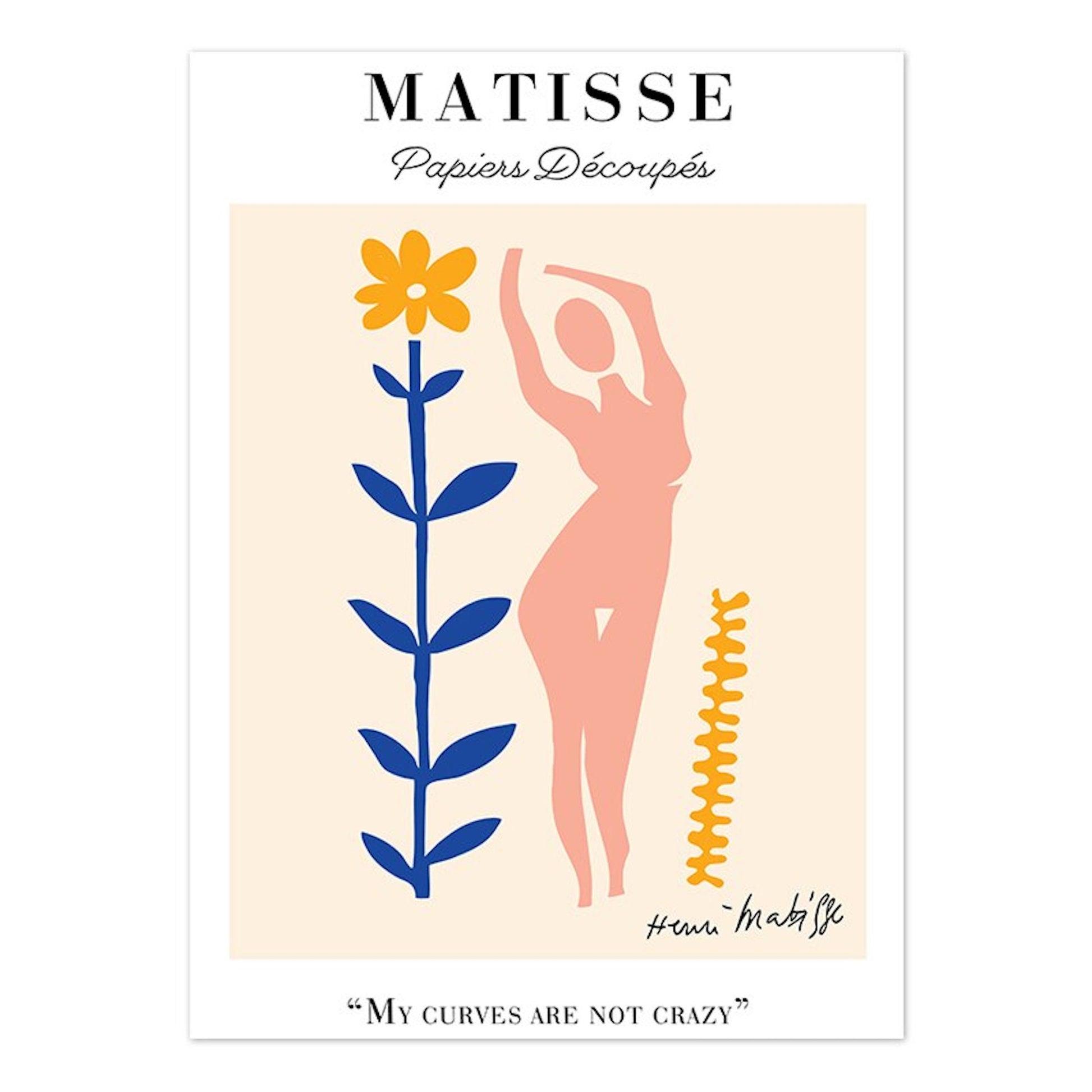 Buntes Matisse Kunstposter mit dem Titel "My curves are not crazy" - Ideal für stilvolle Wohnkultur von justgoodmood.