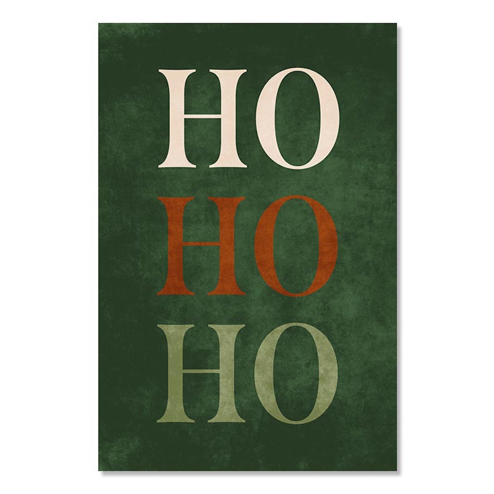 Charmantes Poster von justgoodmood mit der festlichen Schrift "HO HO HO" auf grünem Hintergrund, perfekt für Ihre Weihnachtsdekoration.