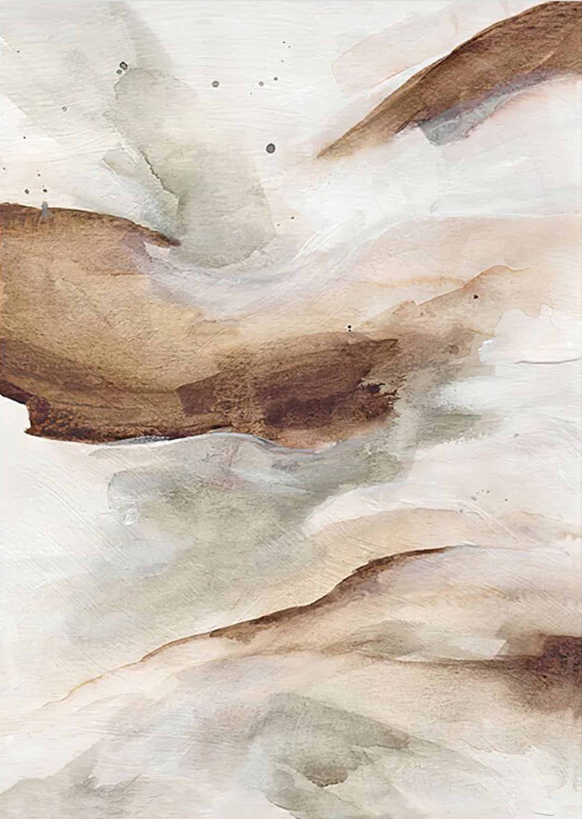 Sanfte Farbtöne in Aquarell, ideal für eine beruhigende Wandgestaltung | Poster Winter Tannenzapfen Baumstämme Frostblätter von justgoodmood.