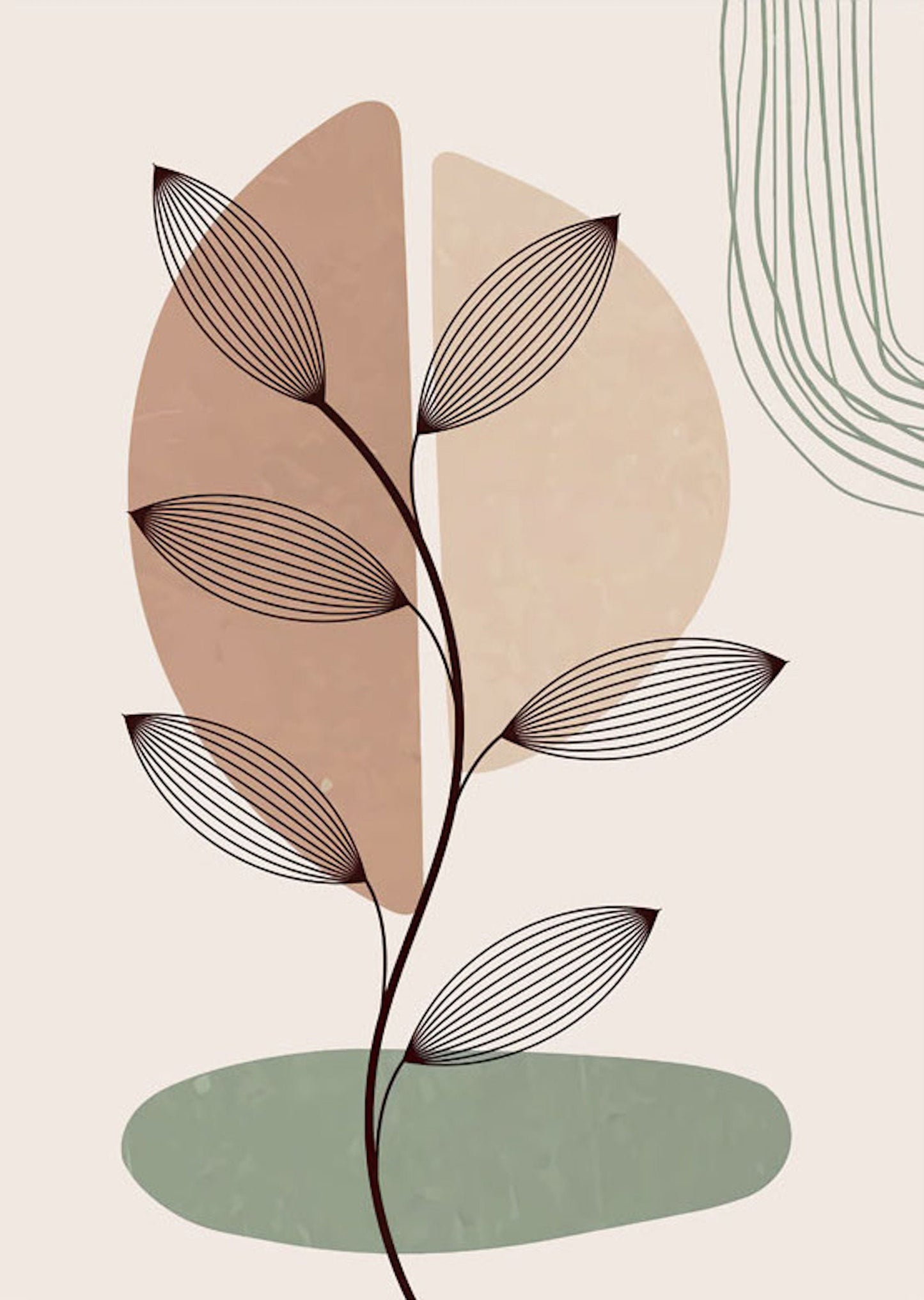 Stylisches Poster mit Boho geometrischen Formen in Grün und natürlichen Tönen, ideal für Wohnzimmer und Schlafzimmer. Deko Print ohne Rahmen von justgoodmood.