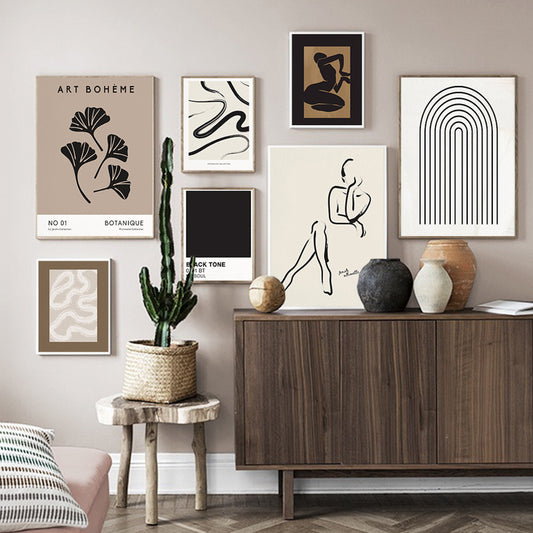 Wandbilder Set mit Vintage Poster in Schwarz und Beige, Abstrakt-Bogen, ideal für Wohnzimmer und Schlafzimmer von justgoodmood.