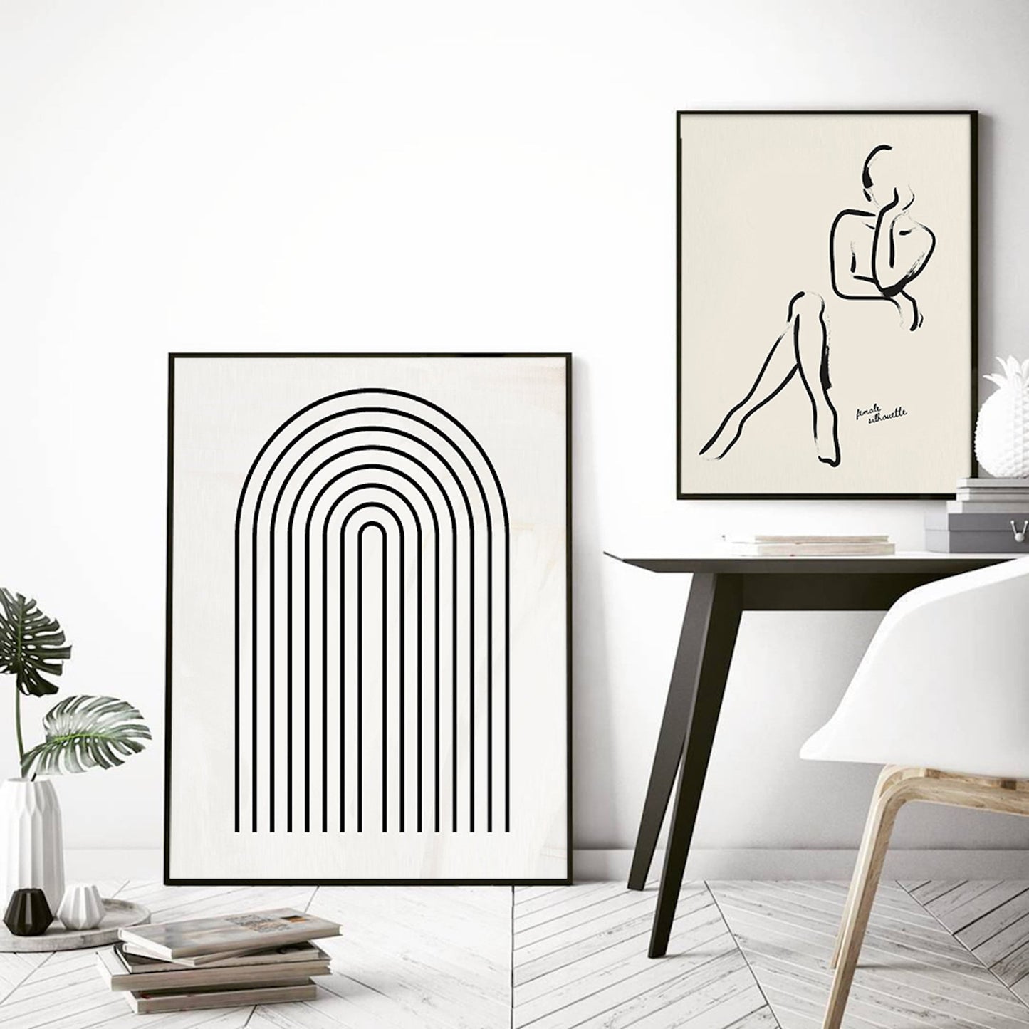 Minimalistische Wandkunst mit Regenbogen-Motiv und abstraktem Akt, perfektes Deko-Element für Wohnräume von justgoodmood.