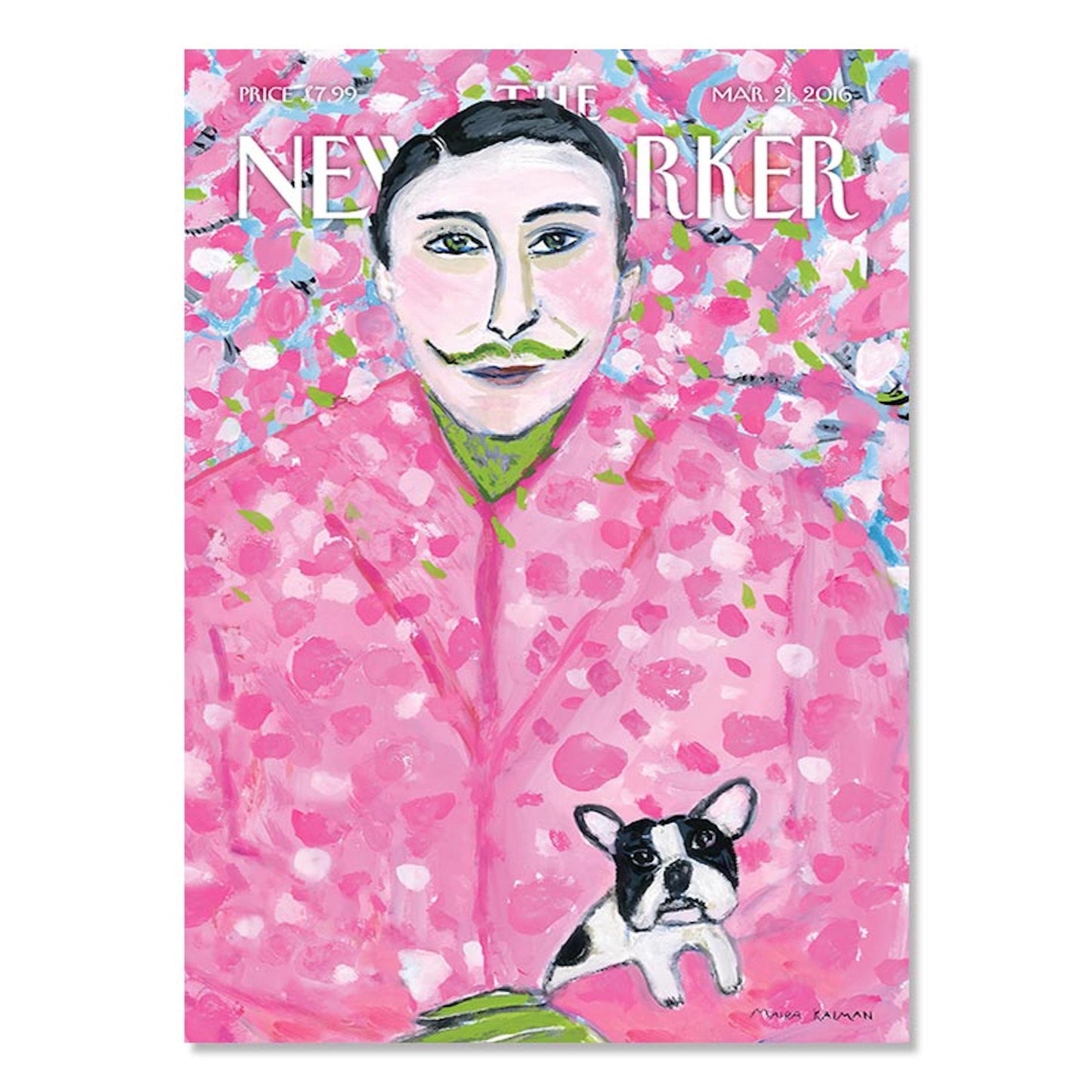 Fantasievolles Cover der New Yorker mit lebhaftem Porträt und frühlingshaften Farben, ein kreativer Akzent für Ihr Zuhause von justgoodmood. Mona Lisa Da Vinci mit Katze in stilvollem Design.