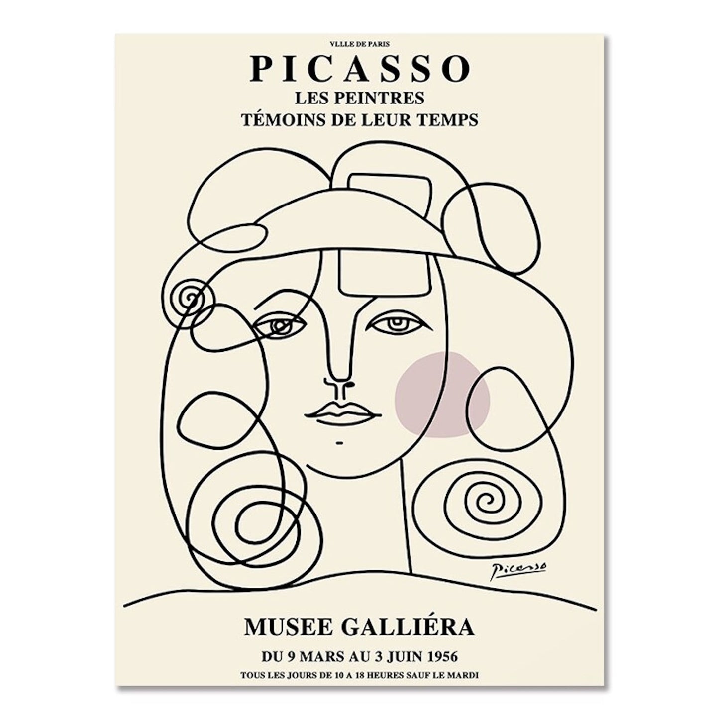 Elegantes Poster von Picasso, das das Gesicht einer Frau in stilvollem, abstraktem Design zeigt. Entdecken Sie es bei justgoodmood für Ihre Wandgestaltung.