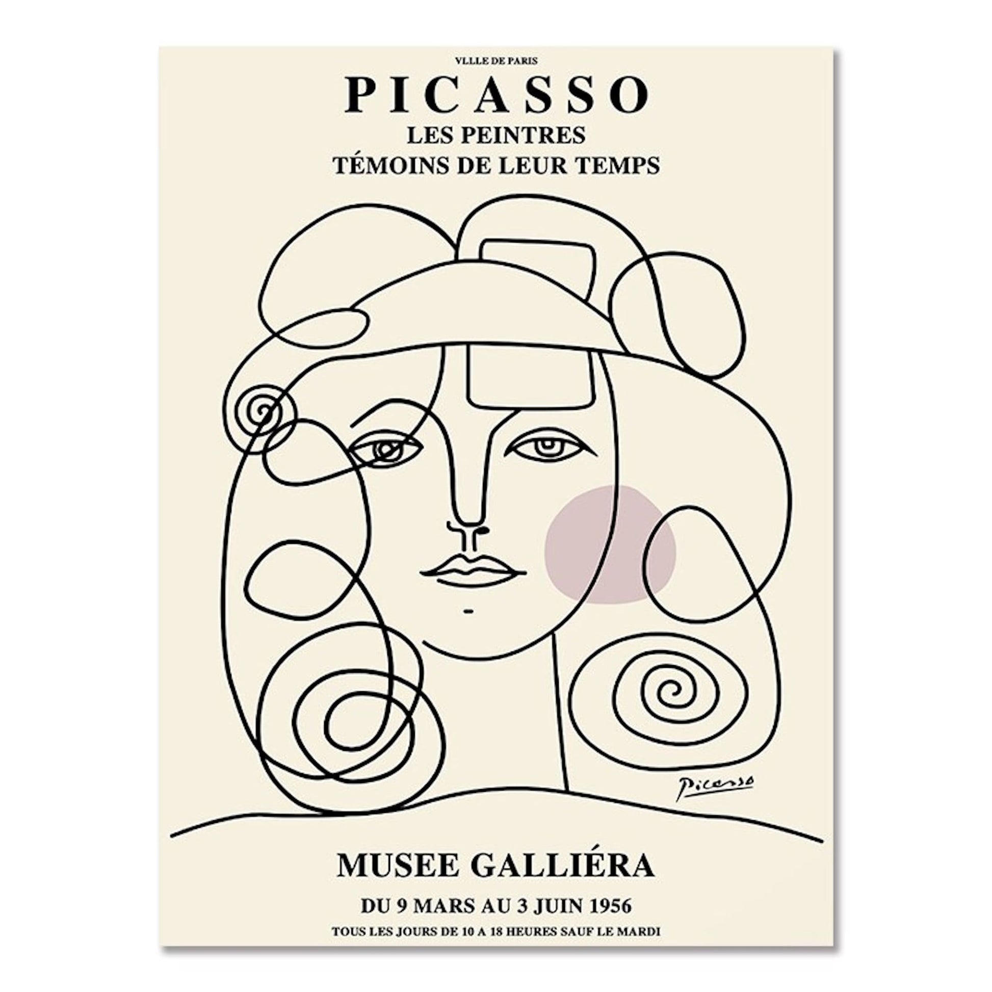 Elegantes Poster von Picasso, das das Gesicht einer Frau in stilvollem, abstraktem Design zeigt. Entdecken Sie es bei justgoodmood für Ihre Wandgestaltung.