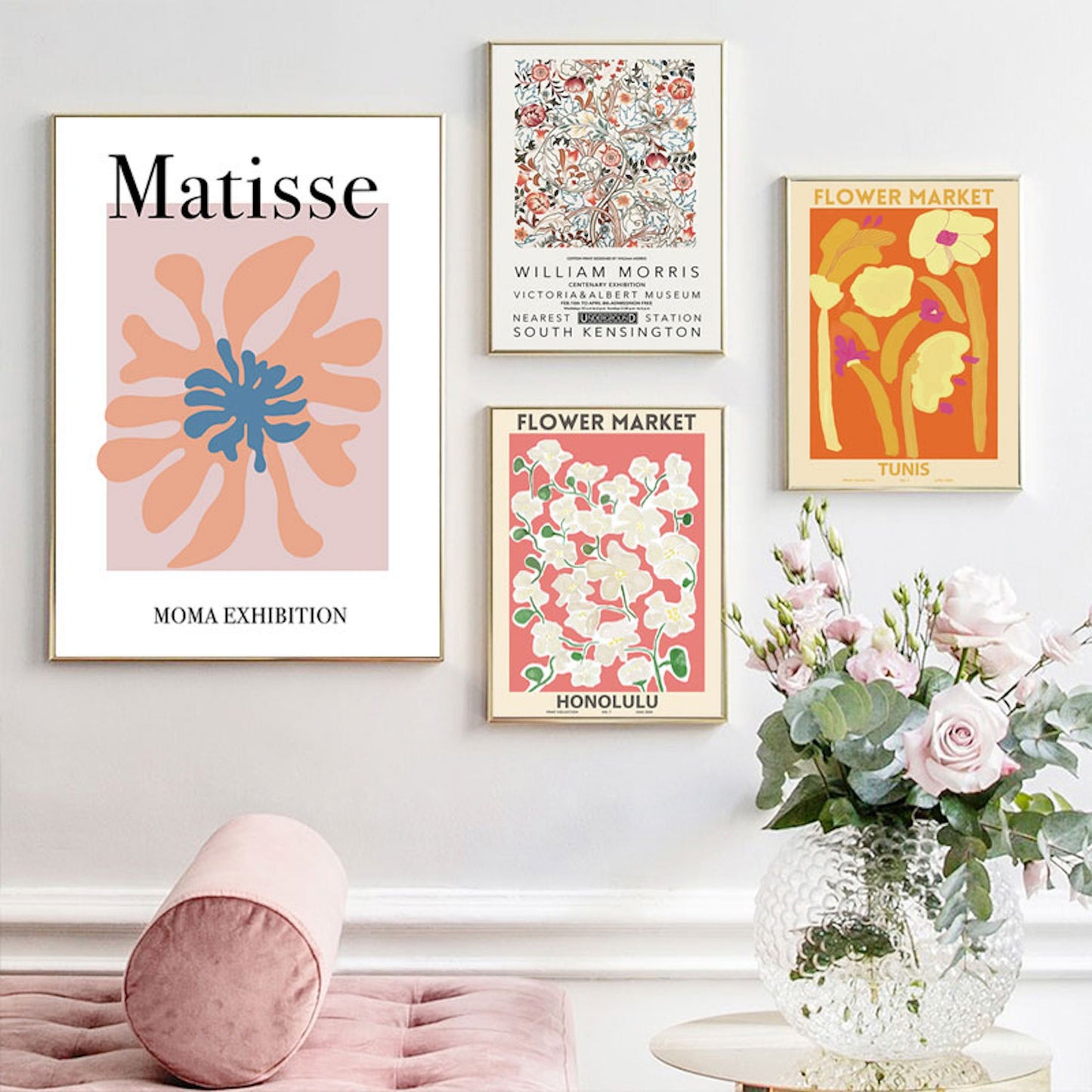 Fröhliches Poster von justgoodmood mit dem Titel "Matisse Flower Market Museum". Kunstwerk mit blühenden Farben, ideal für Wohnzimmer und Schlafzimmer.