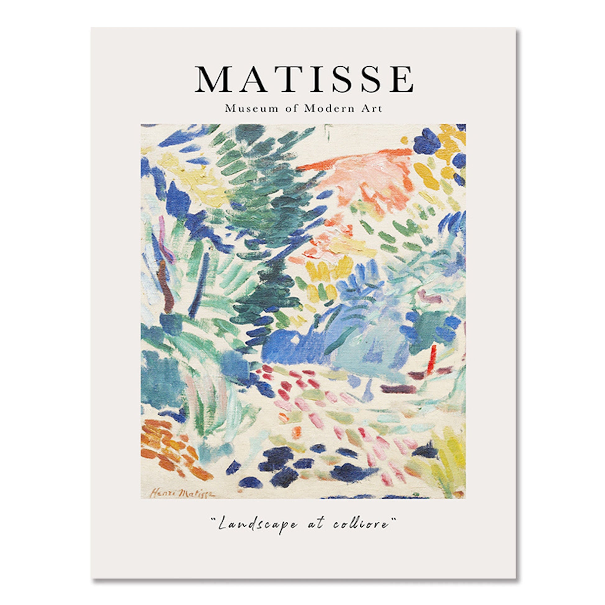 Matisse Landschaftsbild 'Landscape at Collioure' Poster von justgoodmood, lebendige Farben zum Aufhellen Ihres Zuhauses.