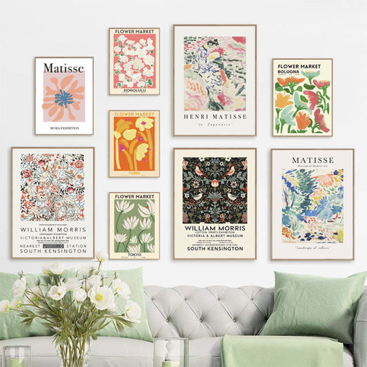 Bunte und stilvolle Wandbilder im modernen Interieur, einschließlich Matisse Blumen Poster von justgoodmood – perfekt für Wohnzimmer und Schlafzimmer Deko.